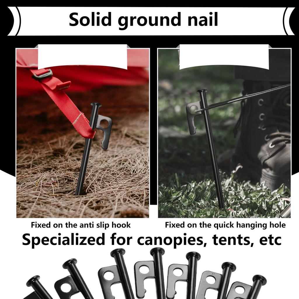 Outdoor Carbon Steel Ground Nails Thick High Strength Tent Ground Nails Camping Extended Canopy Pole Fixed Windproof Camp Nails