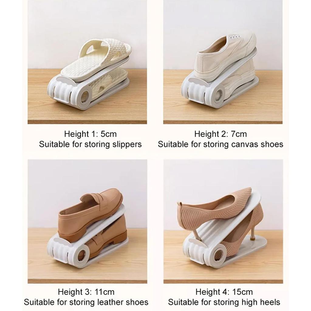 Органайзер с отделениями для обуви, регулируемая двухслойная стопка для обуви, четырехпозиционная конструкция с регулируемой высотой, компактный держатель для хранения обуви