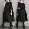 Long Sleeve Black Big Pocket Patchwork Dresses for Women Loose Casual Vintage Dress Fashion Elegant Clothing Spring Autumn 2025