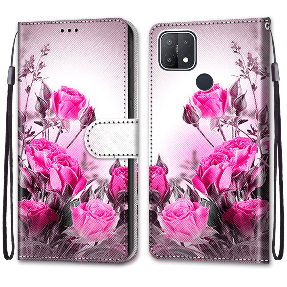 Fashion 3D Painted Pattern Phone Cover Lanyard Flip Leather Case For iPhone Huawei Honor OPPO Realme OnePlus