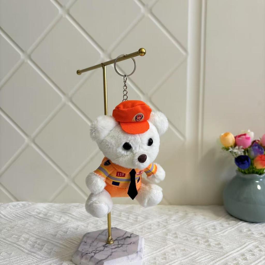 Police bear doll Traffic police bear pendant plush toy doll Fire police bear schoolbag pendant keychain