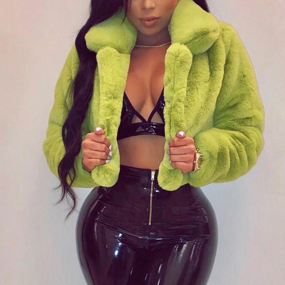 Fashion Women Coat Fleece Turn-down Collar Faux Top Short Loose Coat