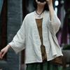 Autumn Woman Vintage Style Loose Solid Color Casual Coat Fashion V-Neck Three Quarter Retro Coat