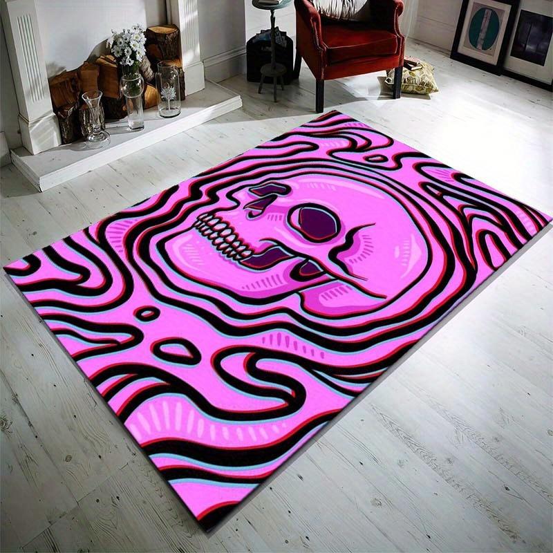 Psychedelic Skull Area Carpet, Crystal Velvet, Non-slip, Rectangular, Purple, for Bedroom, Porch, Interior Decoration Carpet