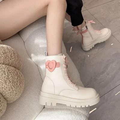 Женские ботильоны, милые, элегантные, на среднем каблуке, кавайные, на шнуровке, женские короткие туфли, тренд 2024 года, высокое качество, Y2k