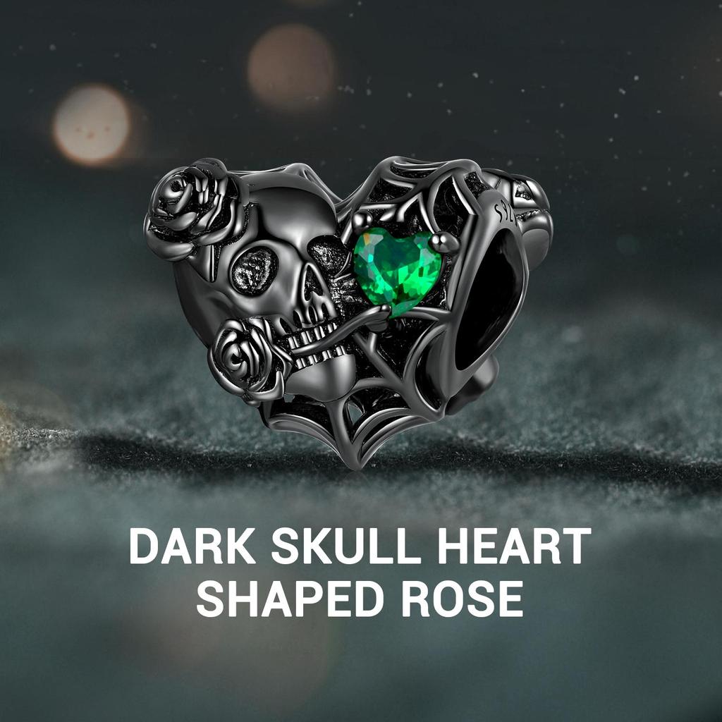 WOSTU 925 Sterling Silver Moonlight Rose & Skull Heart-shaped Rose & Letter A Charms Beads for Women DIY Original Bracelet Necklace Fashion Jewelry