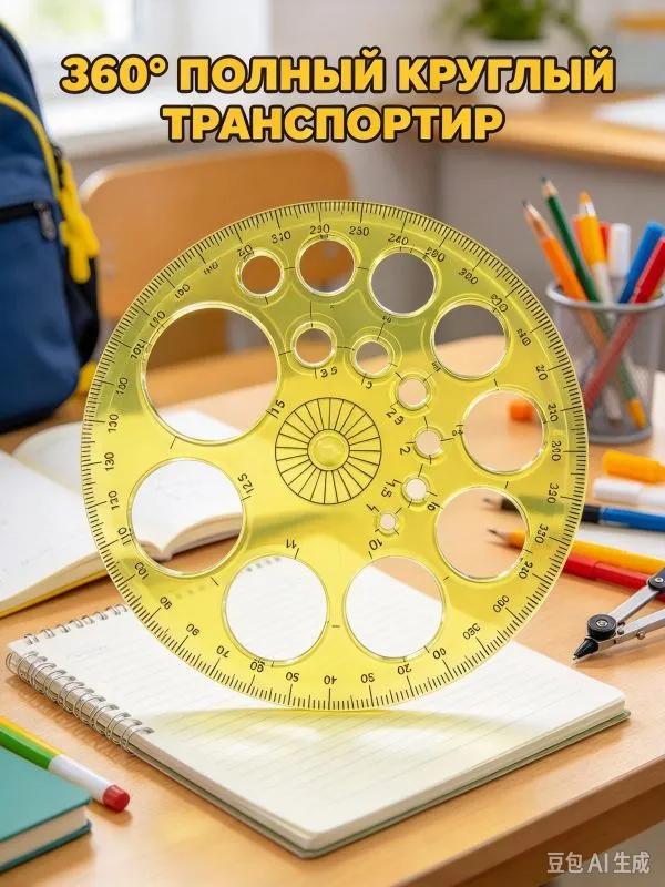 Drawing line with circular scale, 360 degrees, 1 pc, plastic, for school