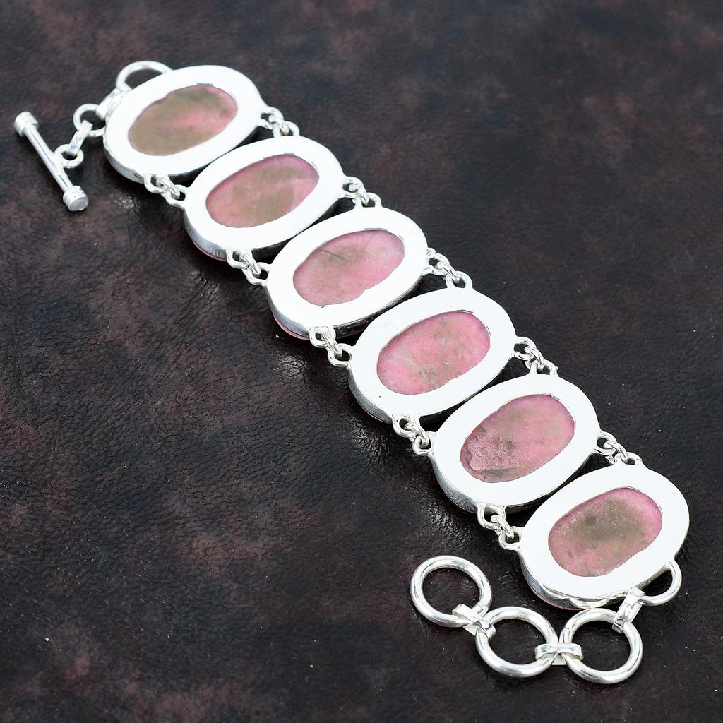 Браслет из тулита, браслет из стерлингового серебра 925 пробы, браслет из натурального драгоценного камня, регулируемый браслет-цепочка, ювелирные изделия из тулита ручной работы, подарок для мамы