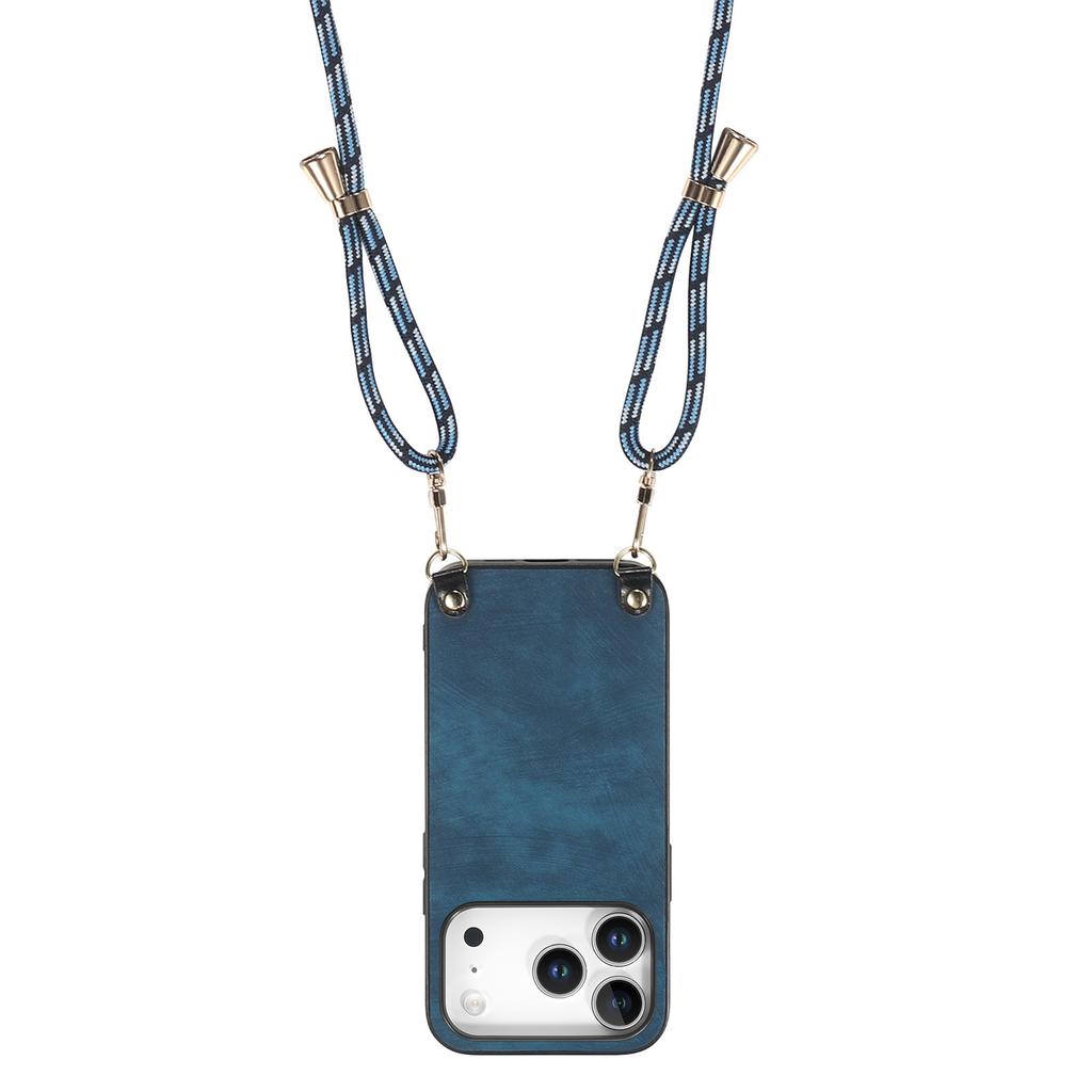 For iPhone 17 Pro Retro Leather Phone Back Cover with Adjustable Strap