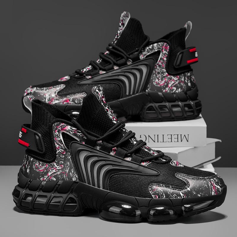 Осенняя уличная легкая мужская обувь большого размера, подошва «нож», кроссовки для папы, повседневные дышащие кроссовки из летучего трикотажа, мужская обувь