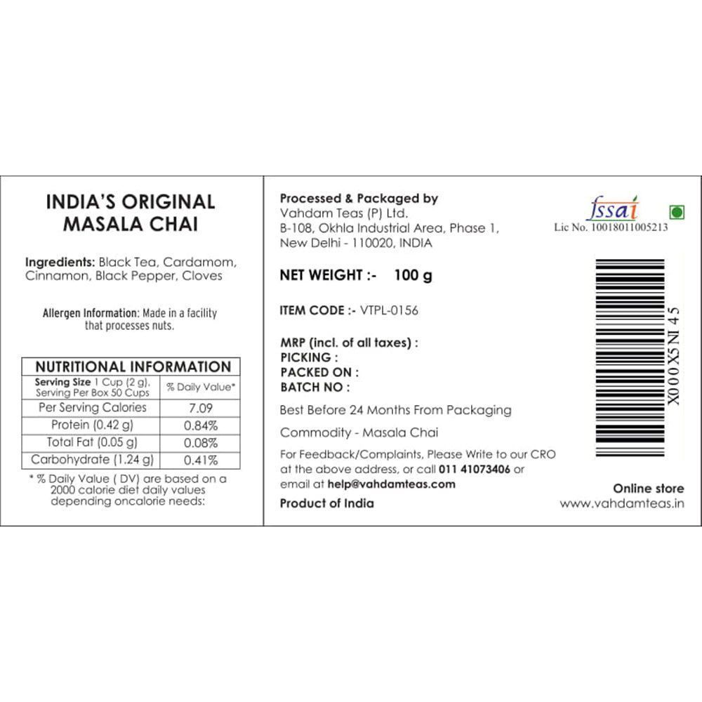 Black Tea Masala (100 G), Original Chai Spiced Black Tea, VAHDAM