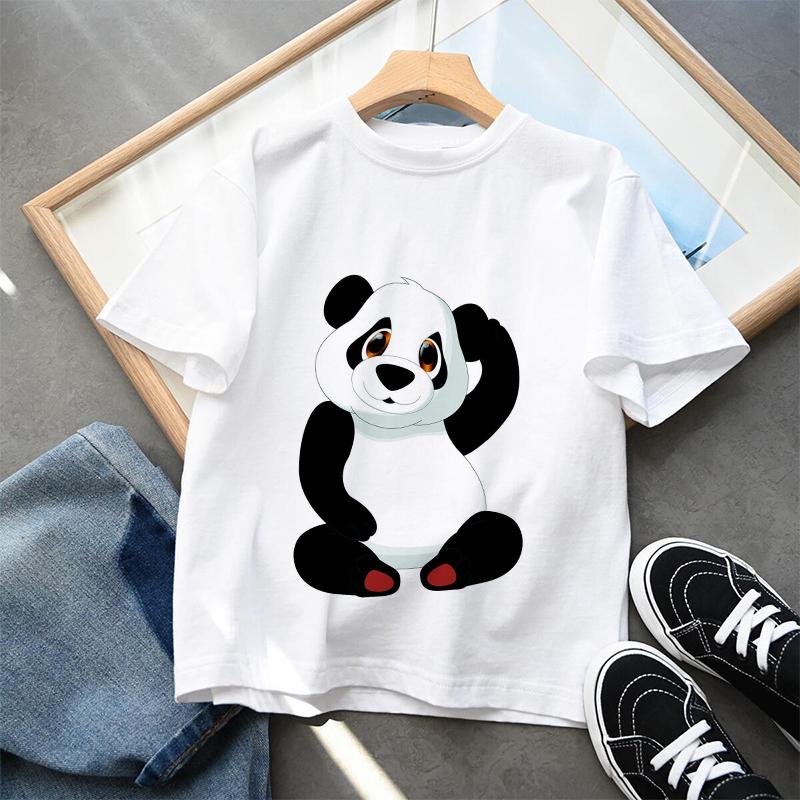 Cute Panda Printed Dinosaur T-shirt For Boys Girsl Summer Outfit Tops Kids Casual T Shirt Kawaii Children Short Sleeve Clothes