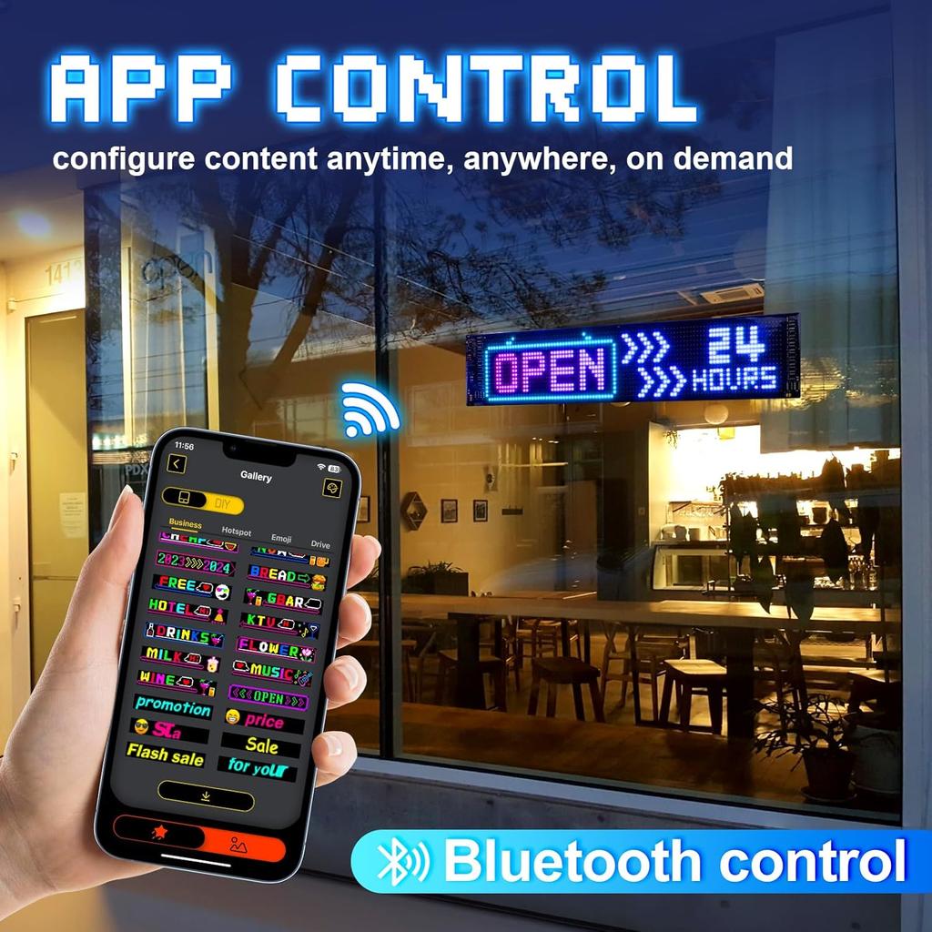 Программируемая светодиодная вывеска с бегущей строкой, вывески для магазинов, гибкая цифровая матричная панель для отображения, DIY, пользовательский текст, граффити, анимация