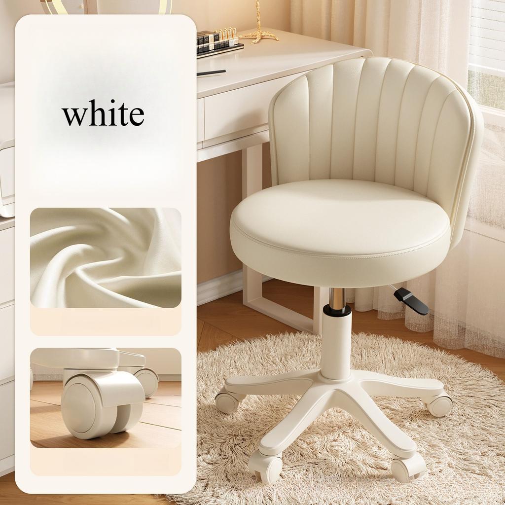 360° Rotating Chair Height- Adjustable Makeup Stool Bedroom Dressing Table Chair with Wheels Backrest Chair Leather Vanity Chair