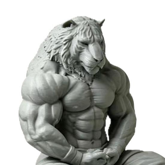 Yousheng 3D Printed Tiger Man Figurine, Muscular Tiger Figure Ornament, Minimalist Animal Sculpture with Muscular Details, Zen Posture Desktop