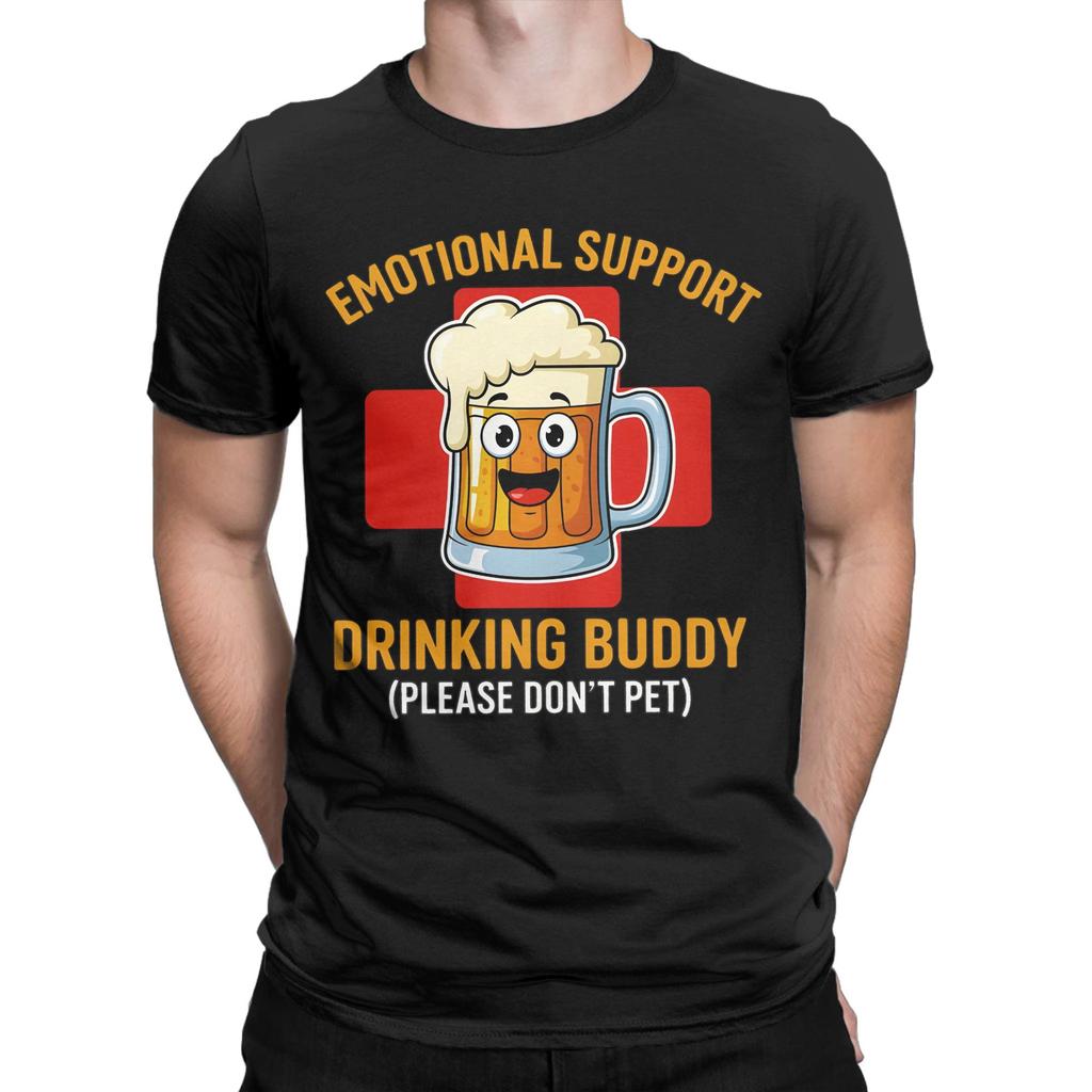 Printed Emotional Support Drinking Buddy Beer T Shirt For Unisex Cotton Tshirts Short Sleeve Clothes