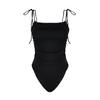 Black Square Neck Draped Swimsuit Tbess22ma0009
