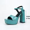 Зеленые туфли-сандалии на толстом каблуке с квадратным носком, водонепроницаемые, летние новые, с открытым носком, большого размера, на толстой подошве, на супервысоком каблуке, женская обувь