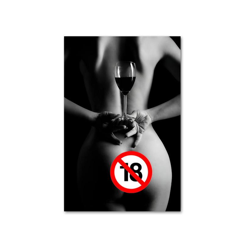 Modern Black and White Nude Art Poster Printing Sexy Girl Wine Glass Wall Art Pictures for Bedroom Bathroom Home Decoration
