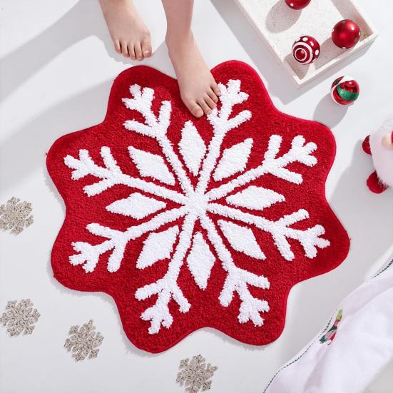 Christmas Snowflake Bathroom Rug Fuzzy Snowflake Absorbent Floor Mat Machine Washable Non Slip Bathtub Rug for Shower Entrance Kitchen Decor