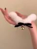 Elegant White Plush Choker with Bow & Bell - Women's Winter Necklace
