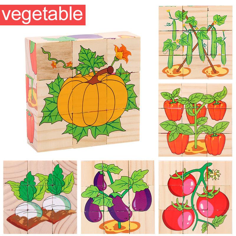 Деревянный пазл Шесть сторон раскрашены Трехмерный Пазл Транспорт Животные Строительные блоки Монтессори Игрушки для раннего развития TMZ