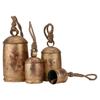 4 Large Rustic Iron Cowbells 4",6",8",10", Handmade Distressed Gold Finish for Farmhouse Christmas Door Decor and Boho Wind Chimes