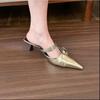 Fashion 2025 Spring/summer New Women Shoes French Pointy  Outdoor Half Slippers Beach  Gold Stilettos Toe Cover Sandals