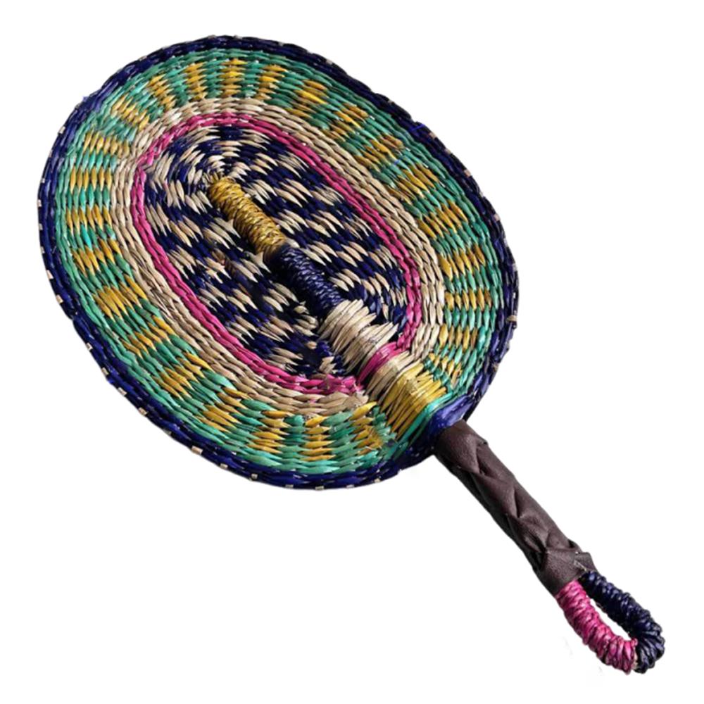 Vintage Seagrass Woven Fan Colorful Striped Patterns Cattail Fan Summer Cooling Fan Photo Prop