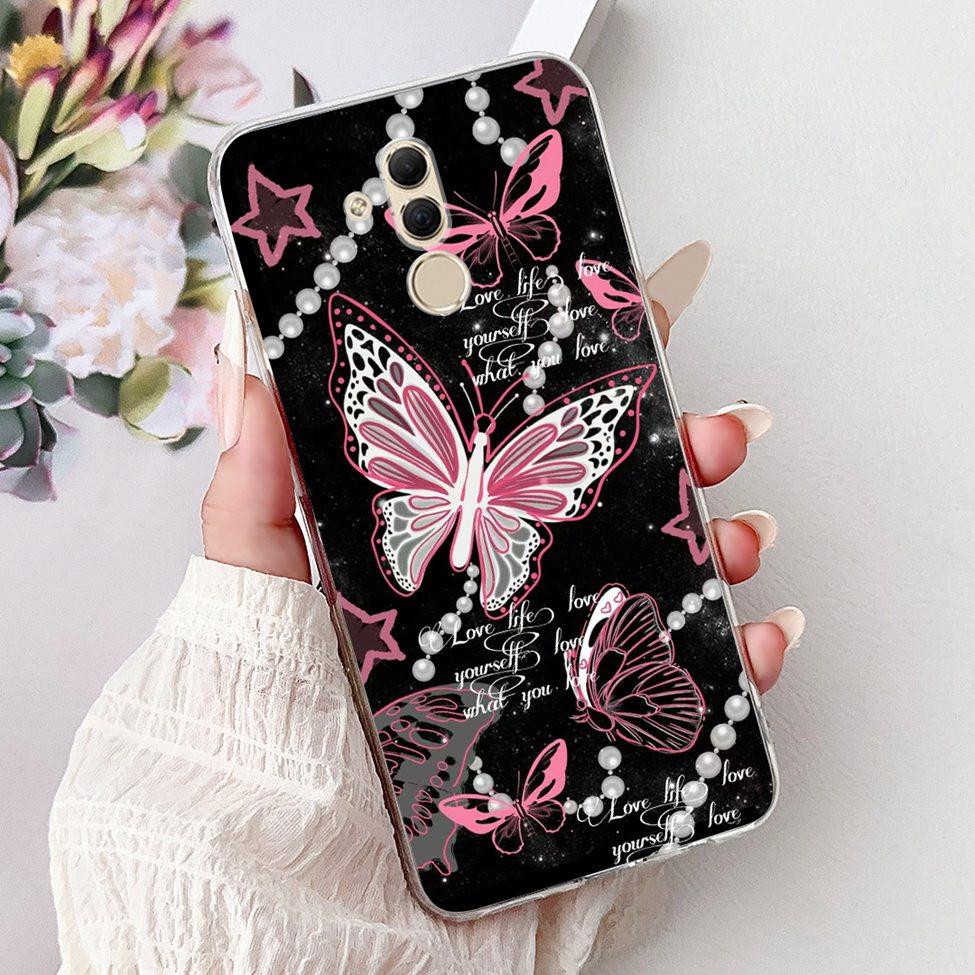 Clear For Huawei Mate 20Lite SNE-LX3 INE-LX2 Back Cover For Huawei Mate 20 Lite Case Cute Cartoon Cat Luxury Flowers Funny Funda
