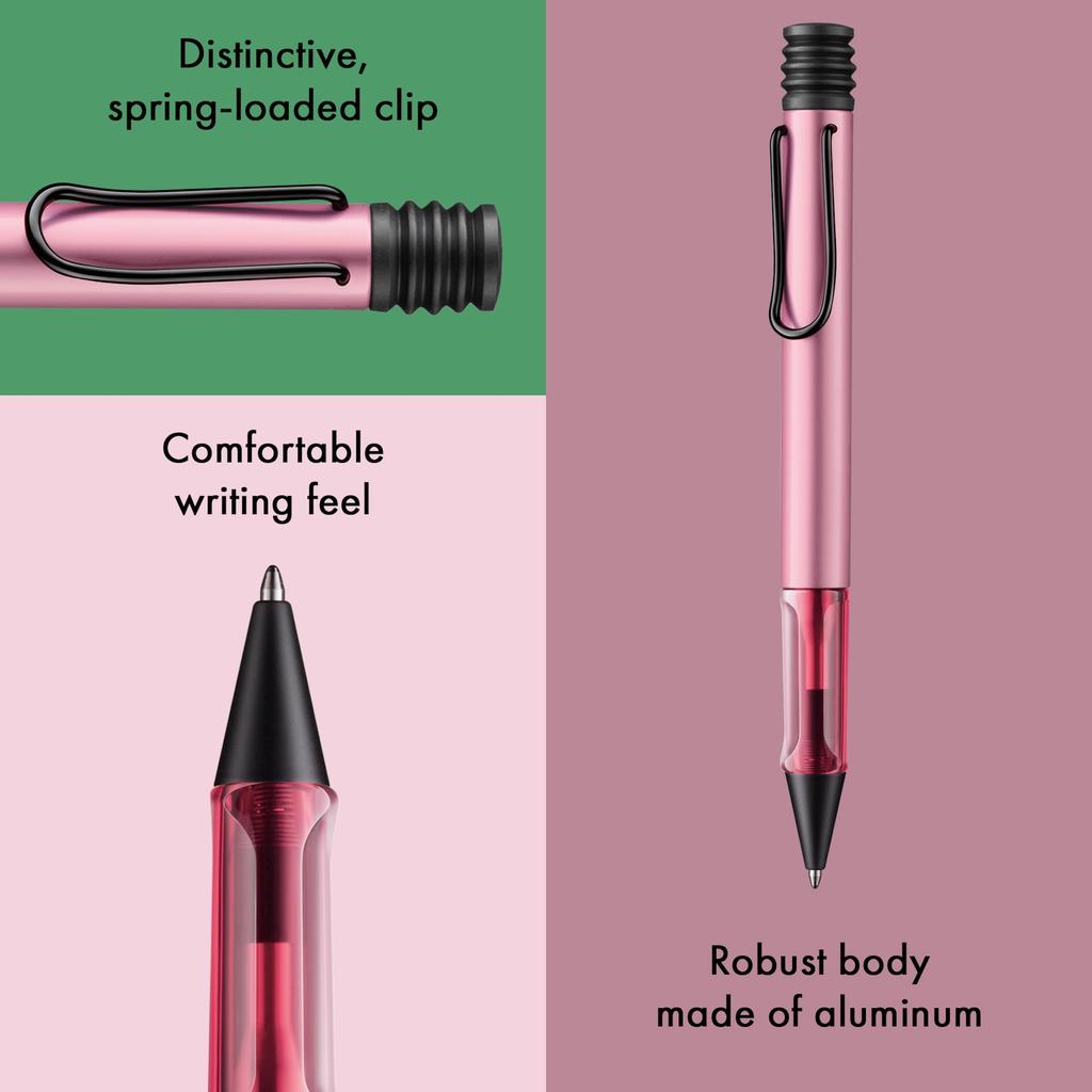 Lamy ballpoint ergonomic Medium Lightweight aluminum Includes refill M16 Al-Star (Autumn Pink) pen. Transparent, grip. nib. body. high-capacity