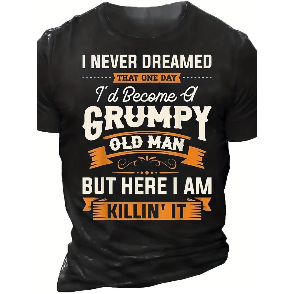 Vintage Style Men's T-Shirt - Crew Neck Tee with "Old for Man" Letter Print - Casual Short Sleeve Graphic Top