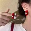 Красные плюшевые круглые серьги-бантики: Корейский стиль осень/зима для женщин