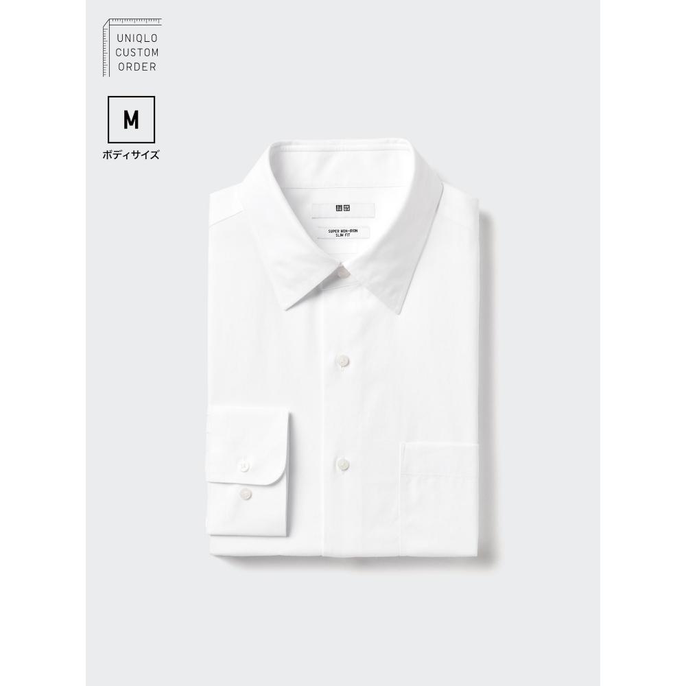 Uniqlo Супер Негладкая приталенная рубашка с длинным рукавом, обычный воротник, размер M