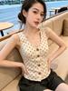 apricot V-neck waist polka dot fashion slack sling vest women's summer niche sweet hottie short sleeveless top
