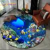 Круглый ковер 3D Иллюзия Морского Дна Дельфин, Коврик с Принтом Подводного Мира Нескользящий для Гостиной, Спальни, Игровой Комнаты, Декора Дома