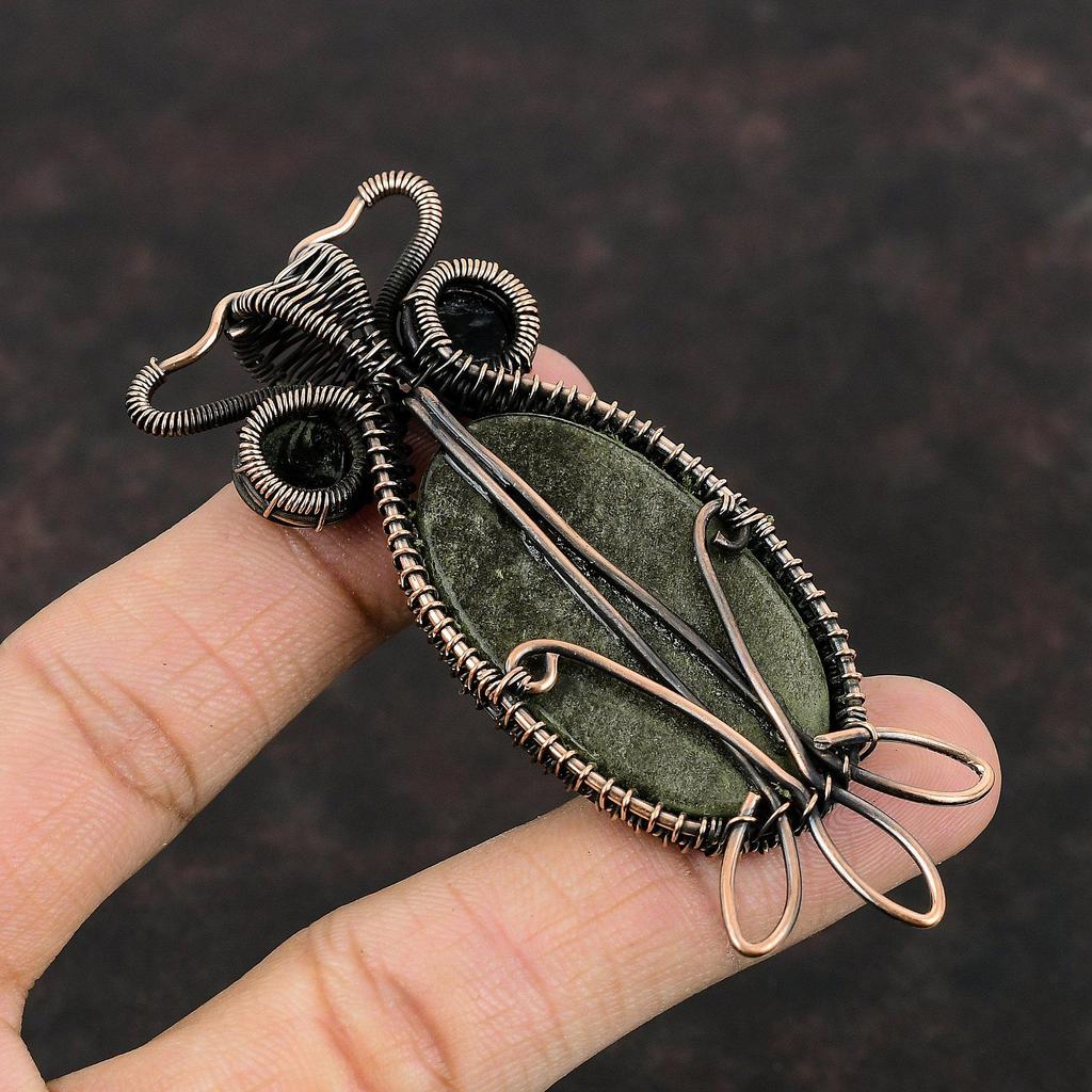 Серебряный Блеск Обсидиана Кулон Черный Цвет Кулон Сглаза Медная Проволока Обернутый Кулон Ювелирные Изделия Из Драгоценных Камней Кулон Сова Медные Ювелирные Изделия Ручной Работы