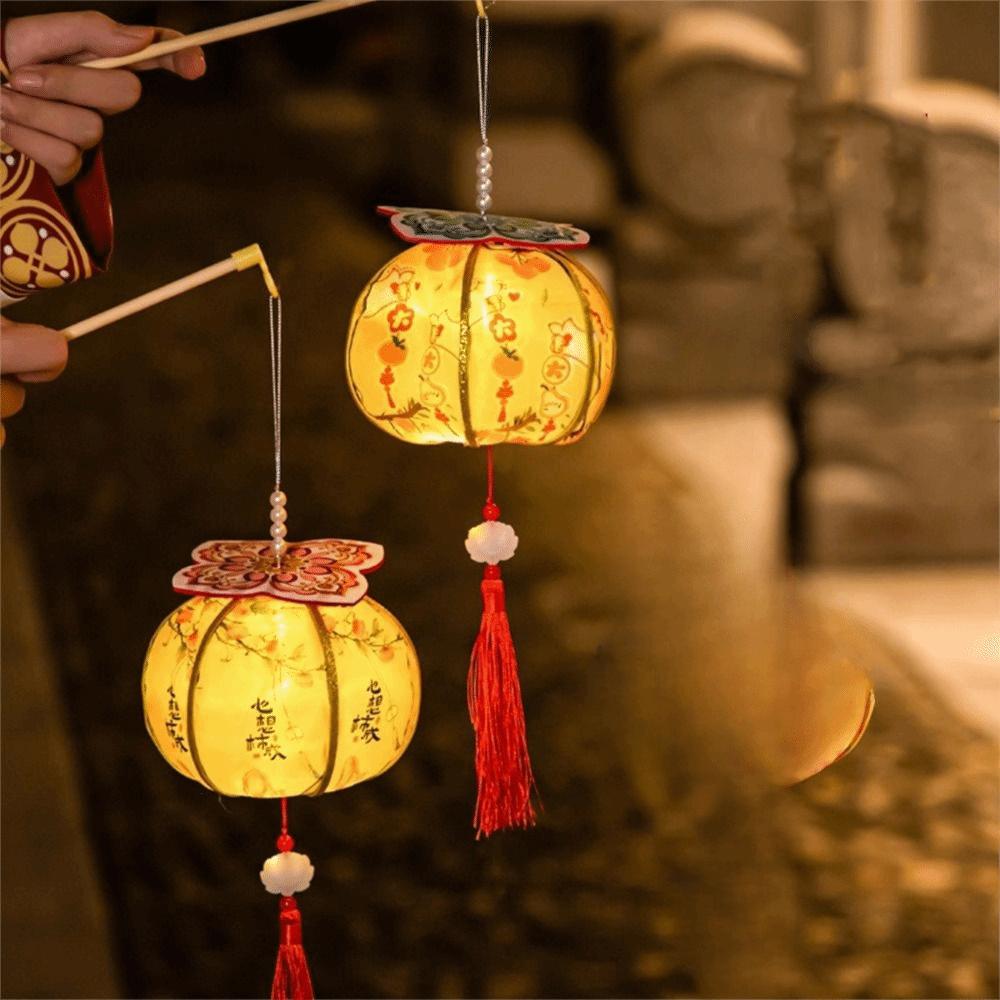 Ancient New Year Persimmon Lantern Handmade with Tassel Handheld Lantern 2026 Horse Year Cloth Luminous Lantern Party Decoration