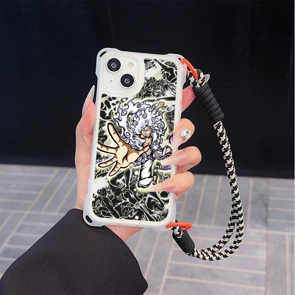 Мягкие чехлы для телефонов Ae92 One Piece Luffy Gear 5 для iPhone 16 15 14 13 12 11 Pro Max 7 8 Plus XR XS с ремешком на запястье, защитным шнурком для углов, задняя крышка