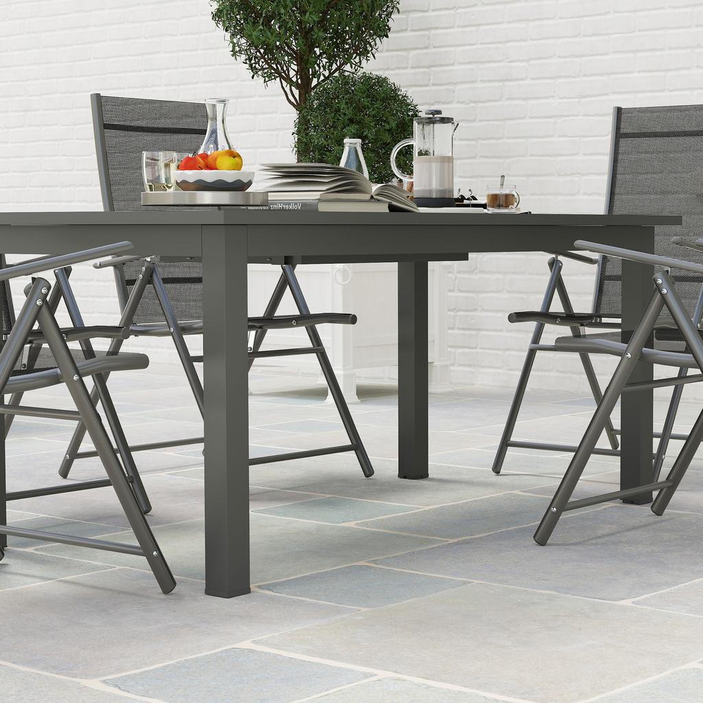 Aluminium Extending Garden Table with Slatted Top for 6-8 Person, 160/220 x 90 x 73 cm, Grey