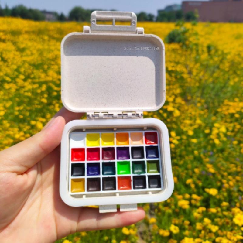 24grid 0.5ml Sealing Ring Moisturizing Candy Color Solid Watercolor Packing Box Portable Outdoor Sketching Painting Art Supplies