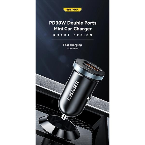 Essager Автомобильное зарядное устройство USB C типа C, 30 Вт, быстрое зарядное устройство PD QC 3,0 SCP 5A, быстрая зарядка, автомобильный телефон, зарядка для iPhone, Xiaomi, Samsung