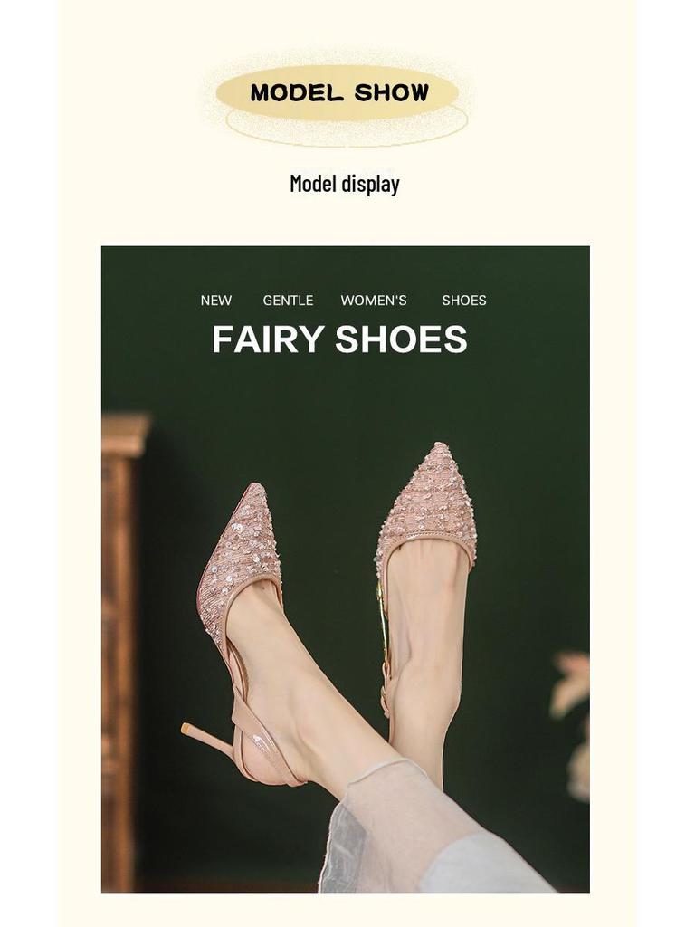 2024 Французские розовые босоножки со стразами и пайетками на шпильке