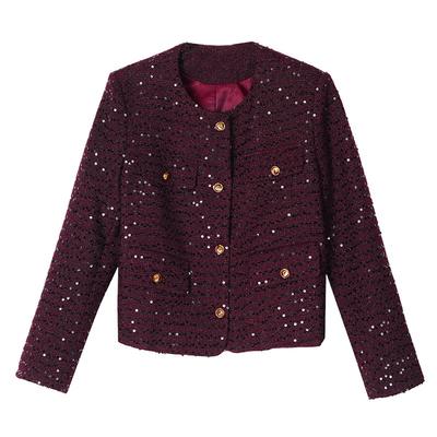 Короткая куртка высокого класса с небольшим запахом для женщин, зимняя, нового стиля, кардиган с пайетками, теплый топ с длинными рукавами