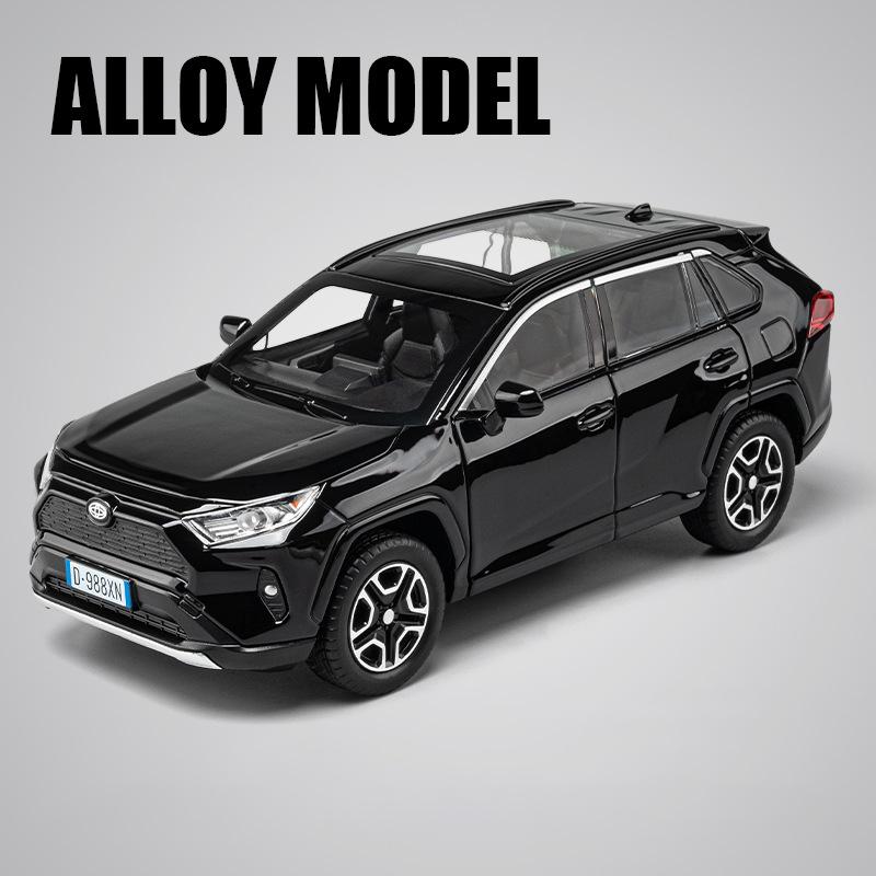 1/22 Toyota RAV4 SUV Alloy Cast Toy Car Model Sound and Light Pull Back Children's Toy Collectibles Birthday Gift