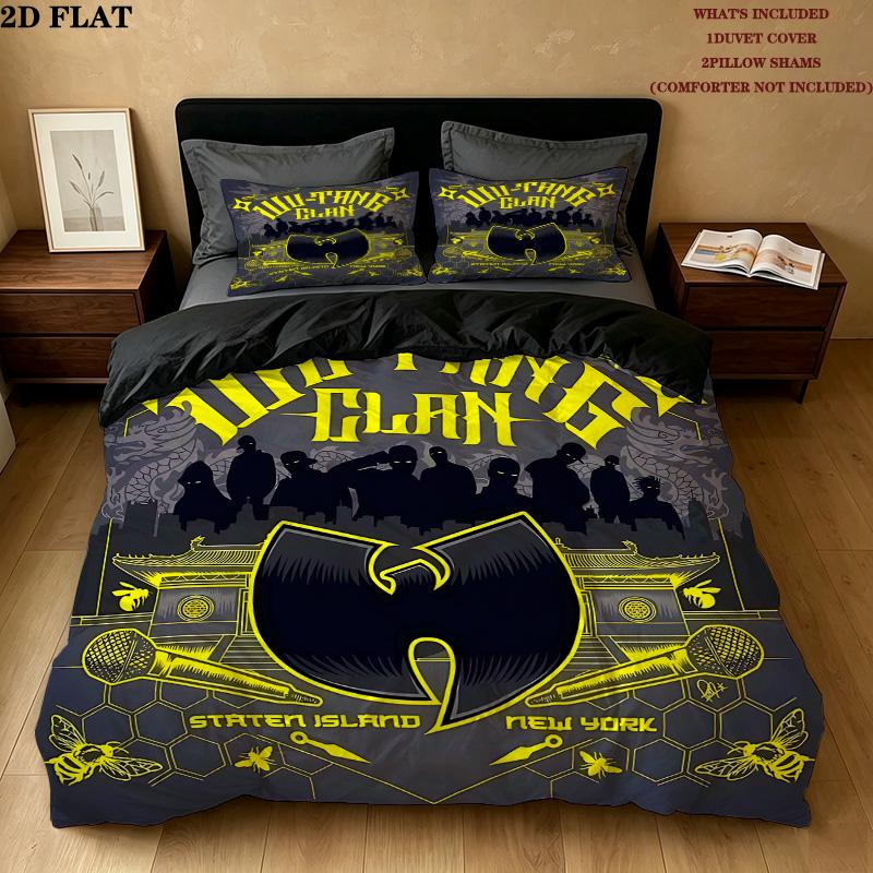 Wutang Clan Pattern Bedding Quilt Set Quilt Cover Pillowcase Home Birthday Gift(1 * duvet cover + 2 * pillowcase, without core)