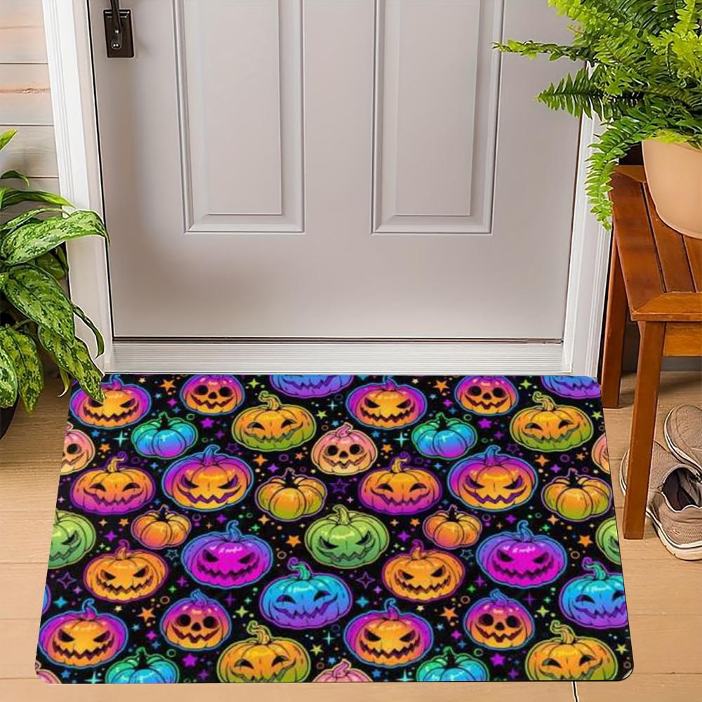 Fun Halloween Cartoon Non-Slip Indoor Carpet Rug Door Mat - Pumpkin Ghost Witch Cat Festive Home Decoration Welcome Mat