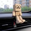 1/2PCS Funny Shaking Wooden Man Figurine Dashboard Ornament,Shaking Feet Wooden Doll With Magnetic Expressions Car Decoration