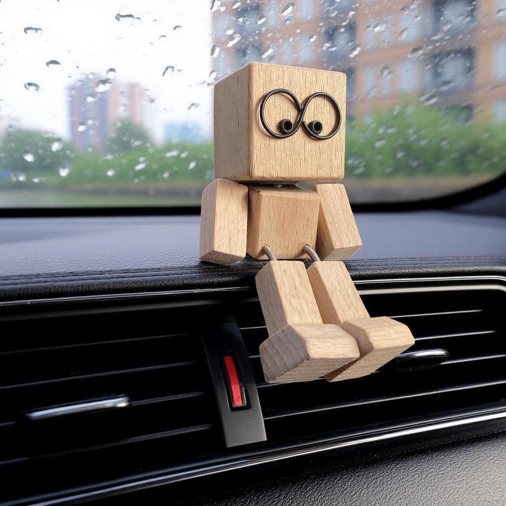 1/2PCS Funny Shaking Wooden Man Figurine Dashboard Ornament,Shaking Feet Wooden Doll With Magnetic Expressions Car Decoration