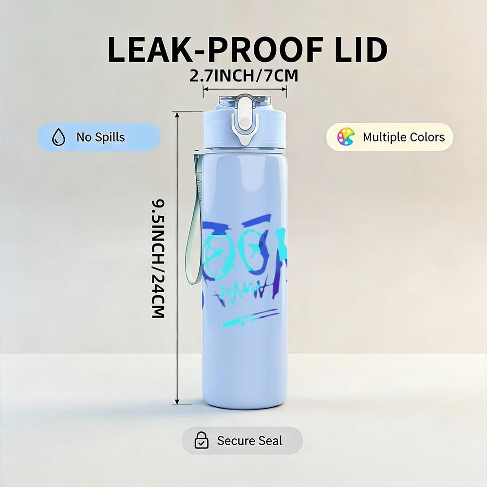 1PC Bohm Blue Text 750ml sports water bottle leakproof straw lid outdoor office home
